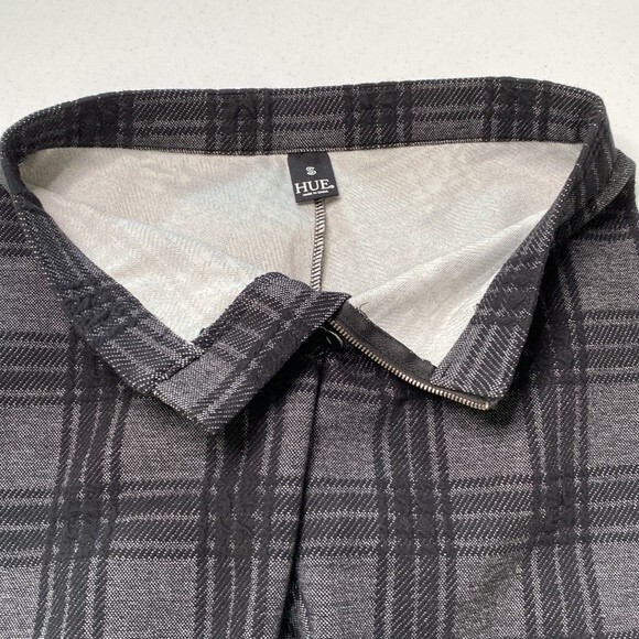 Hue Plaid Loafer Skimmer Skinny Leggings Pants Exposed Front Zipper Textured - Picture 12 of 15